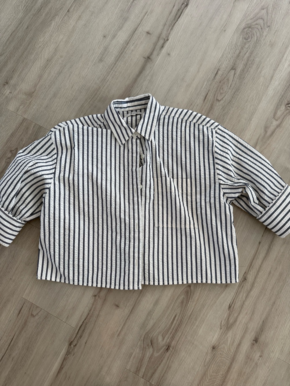 Madewell White and Navy Vertical-Striped boxy Button-Down Shirt